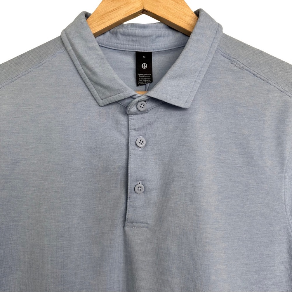 Lululemon Evolution Short Sleeve Light Blue Polo Shirt SZ Medium Casual Golf EUC - Picture 3 of 7